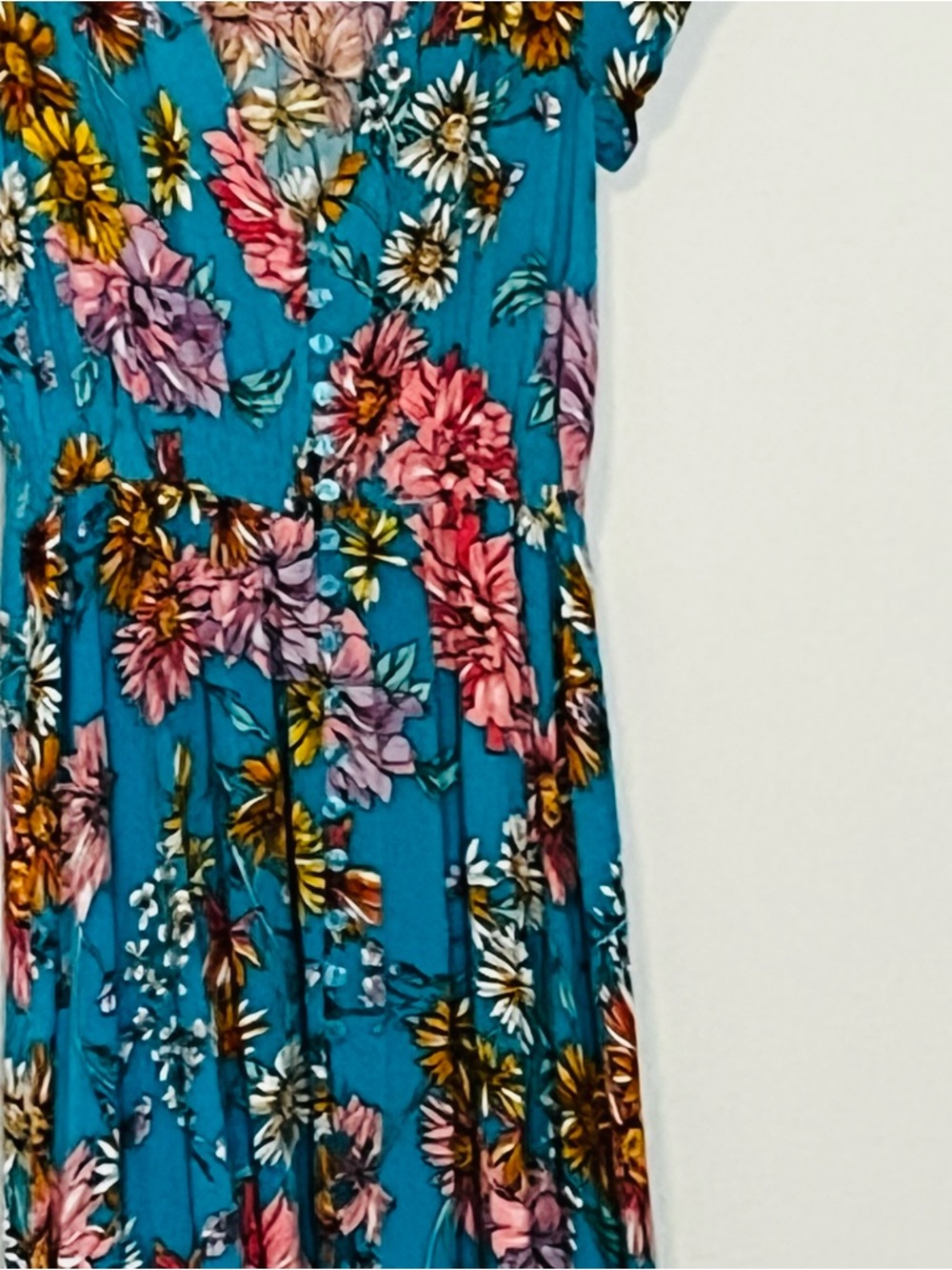 Jaase Carmen Janis Beautiful Pink Teal Floral Maxi Dress Embroidered Cap Slvs Sm - Picture 9 of 13